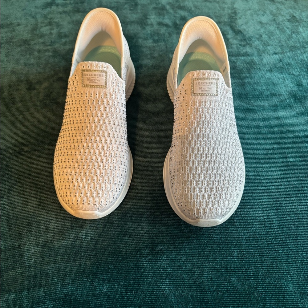Skechers White Sparkle Slip-in Shoes by Martha Stewart.